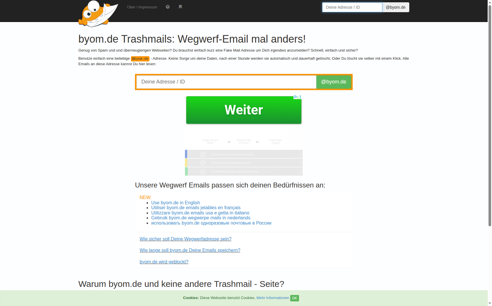 byom.de byom.de — disposable email service with instant throwaway addresses